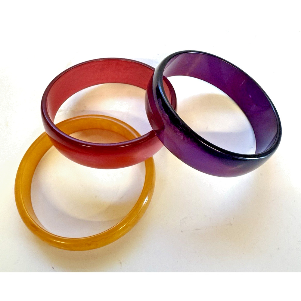 Set of 3 Vintage Lucite Colored Bangle Bracelets 60s-70s Retro, Mod, Groovy